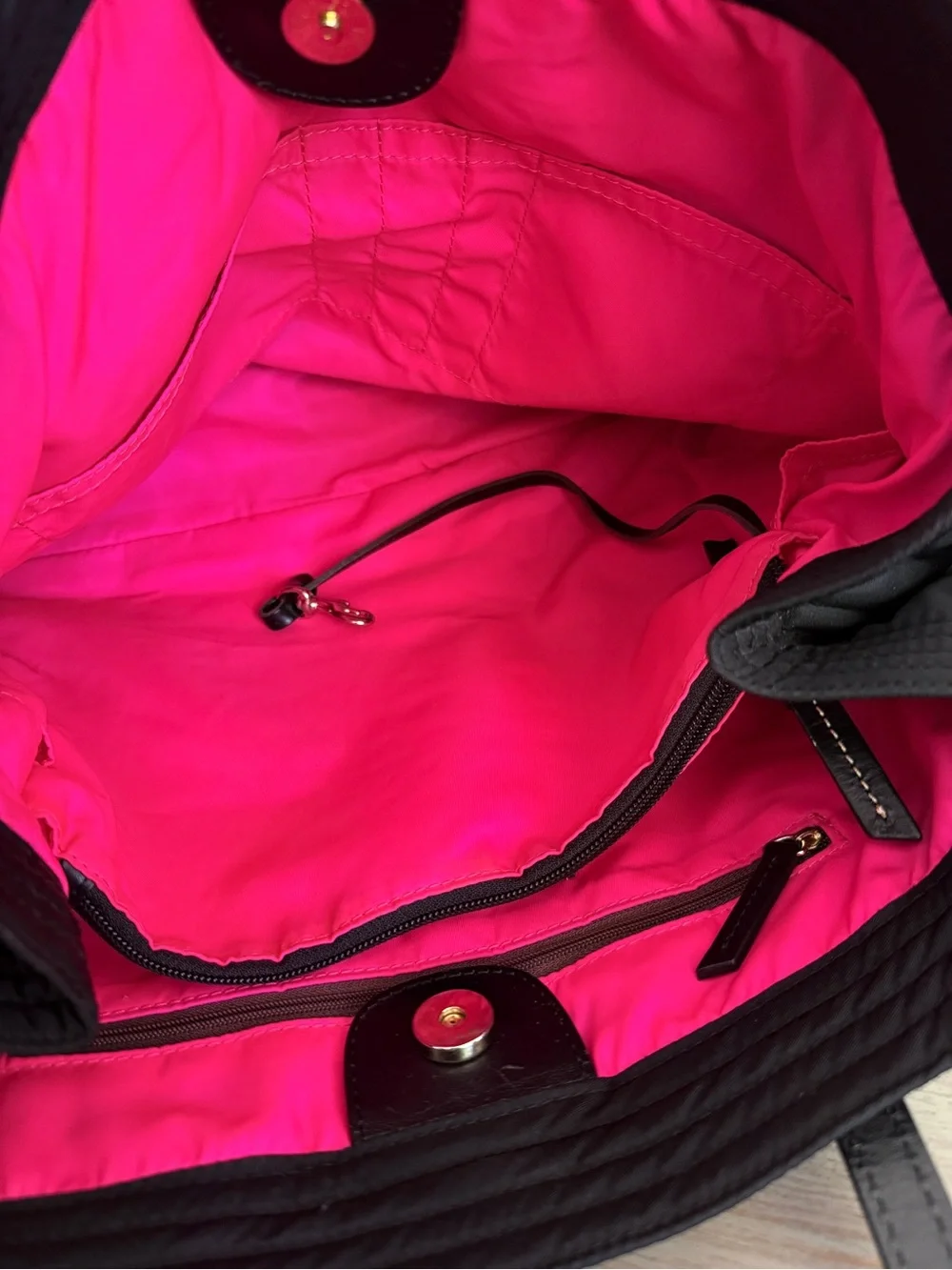 Dooney & Bourke Victoria Black Nylon Shopper Tote Bag Pink Lining Work Satchel
